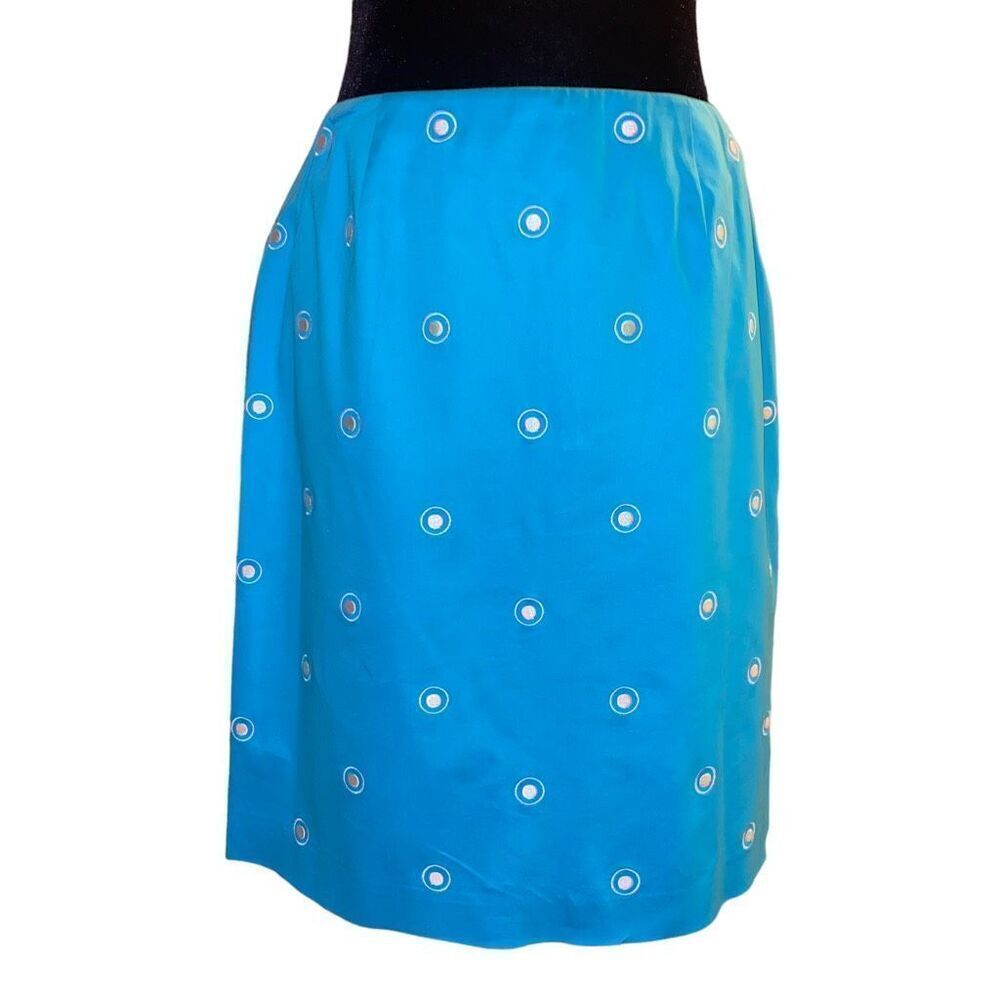 Talbots Electric Blue White‎ Embroidery Pencil Skirt Size 8